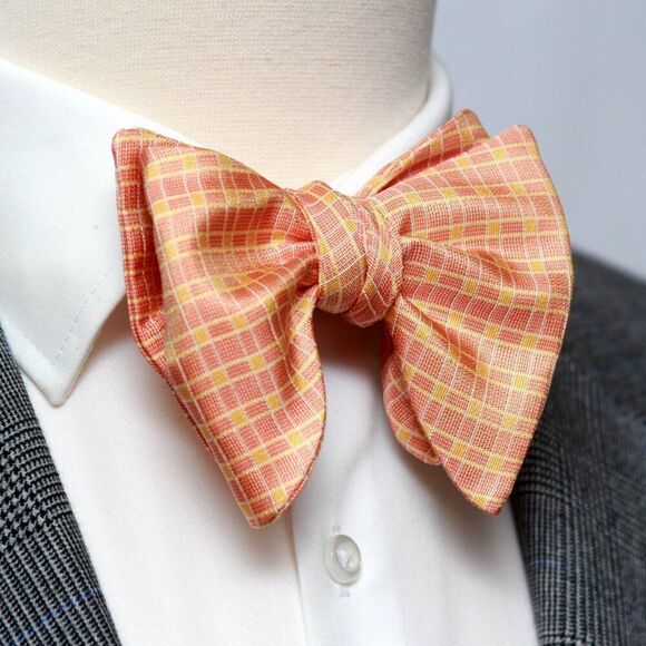 Men's Self-tied Bow Tie Orange Plaid Bow tie big Butterfly Bow tie S709 - Picture 8 of 13